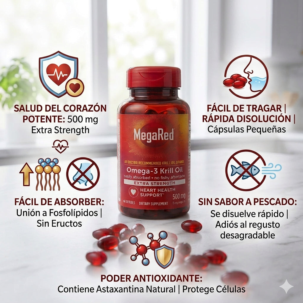 MegaRed Krill Oil – Omega 3: La salud cardiovascular que buscas, ahora sin comprometer el sabor.